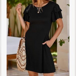 Dokotoo Women Summer Ruffle Edge Sleeve Dresses Casual Beach‎ Dress with Pockets